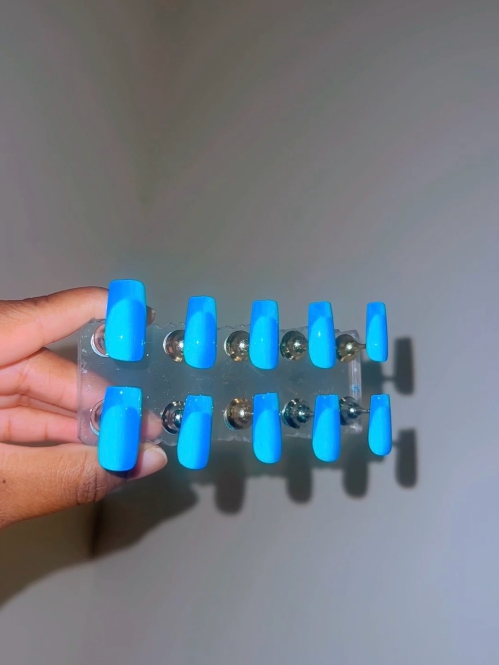 10(SMALL) Blue double ombre French tip press-on nails